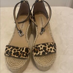 ANTONIO MELANI Animal Print Espadrille Wedges SZ 7.5 very good condition.